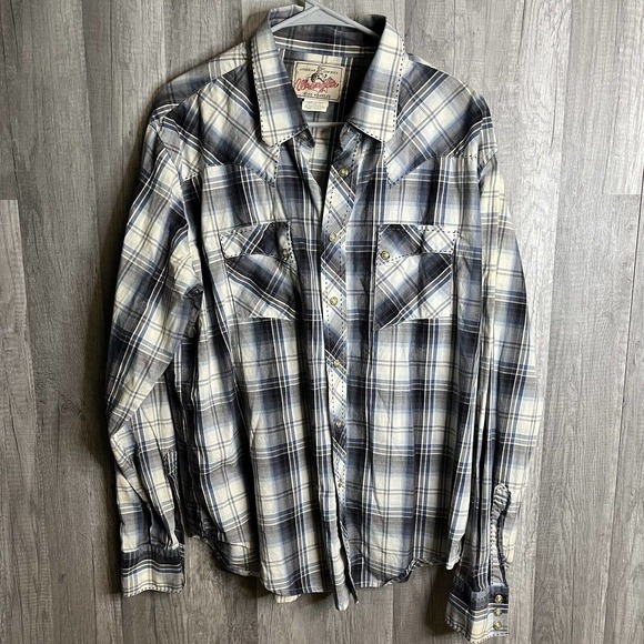 Wrangler Western Shirt MENS Large‎ Pearl Snap Long Sleeve Pockets Cowboy Plaid - Picture 1 of 7